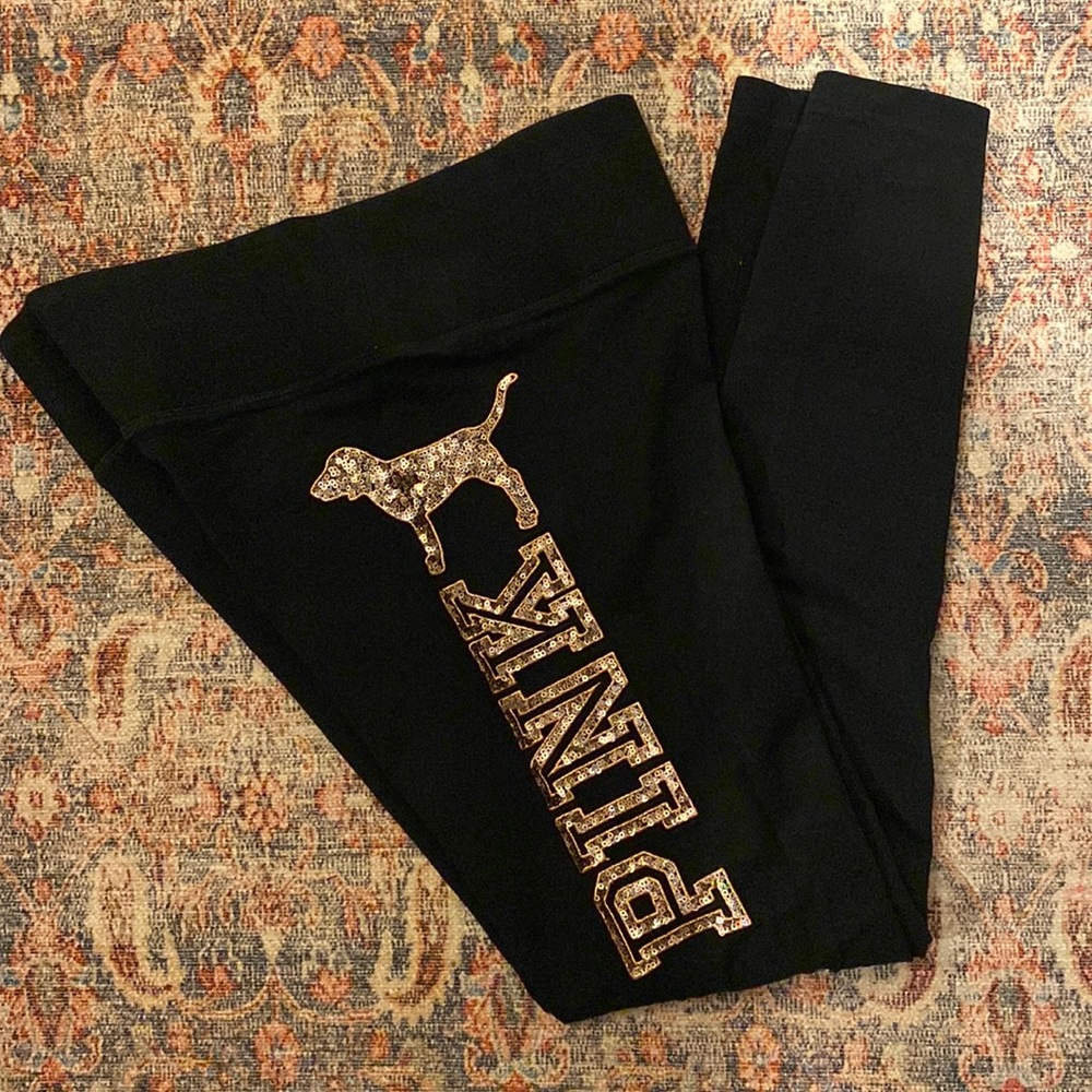 VS Pink Rose Gold Dog Bling Cotton Yoga Leggings